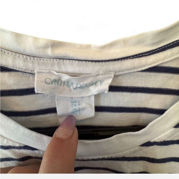 Cynthia Rowley Patriotic beaded Navy and White Striped Short Sleeve Tee small - Picture 4 of 5